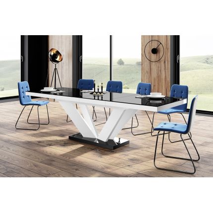 Stół rozkładany VIVA 2 160/256x89 - wysoki połysk/czarno-biały