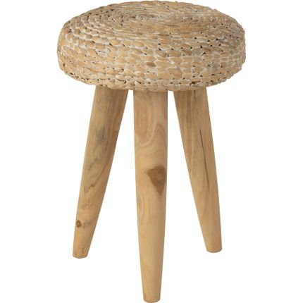 Taboret na trzech drewnianych nogach z siedziskiem z hiacynta wodnego - biały/naturalny