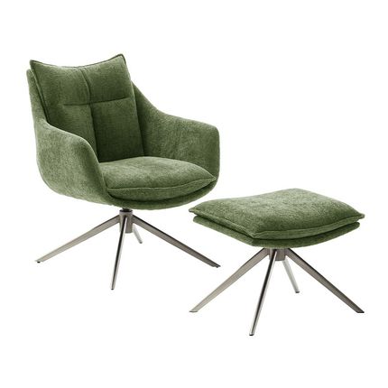 Fotel z podnóżkiem PARKER PKLE60 - oliwkowy/stal