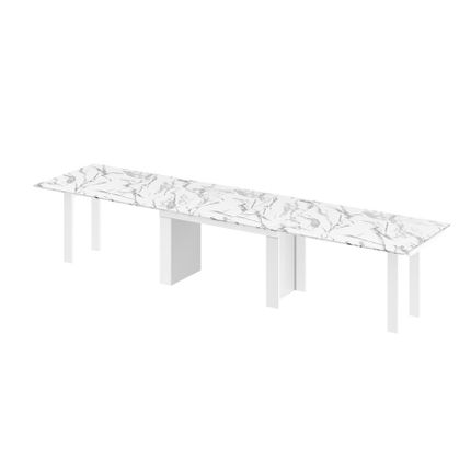 Stół rozkładany MAGRO 170/410x100 - biały marmur połysk/biały połysk