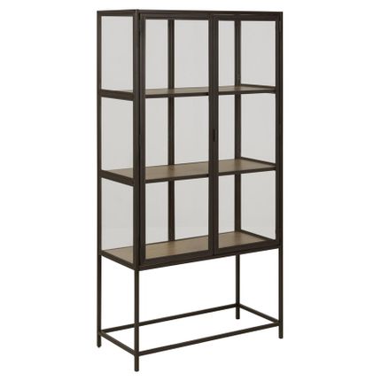 Witryna 2-drzwiowa SEAFORD 150 cm - transparentny/czarny/dziki dąb