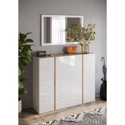 Szafka na buty 4-drzwiowa FRAME - biały połysk