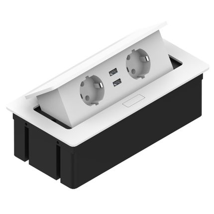 Przedłużacz biurkowy wpuszczany ELEKTRIMA KWADRO / 2x gniazdo z uziemieniem + 2x USB - biały