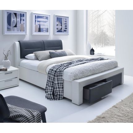 Łóżko z szufladami CASSANDRA S 140 - biały/czarny
