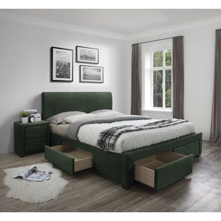 Łóżko z szufladami MODENA 3 - ciemny zielony velvet