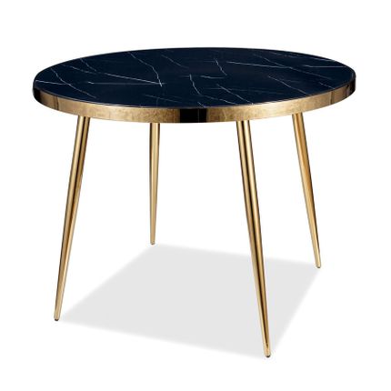 Stół okrągły CALVIN 100 cm - czarny efekt marmuru/złoty