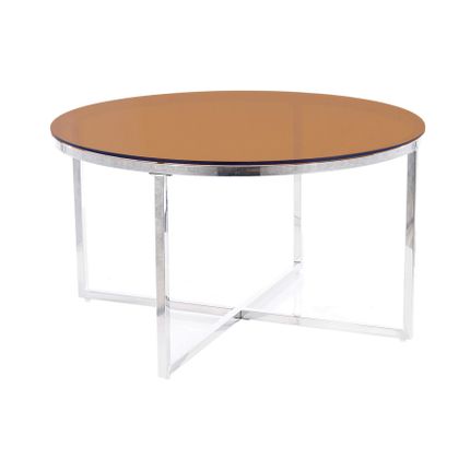 Ława okrągła CRYSTAL A 80 cm - szkło dymione bursztynowe/srebrny