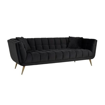 Welurowa sofa 3-osobowa HUXLEY ANTRACIET - grafit/złoty
