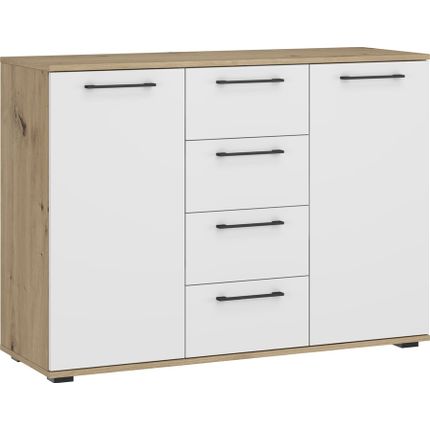 Komoda 2-drzwiowa z szufladami FLEX KM-2 - biały/dąb artisan
