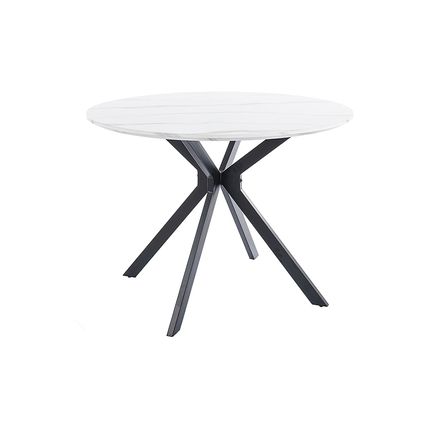 Stół okrągły ASTER 90 cm - biały efekt marmuru/czarny mat