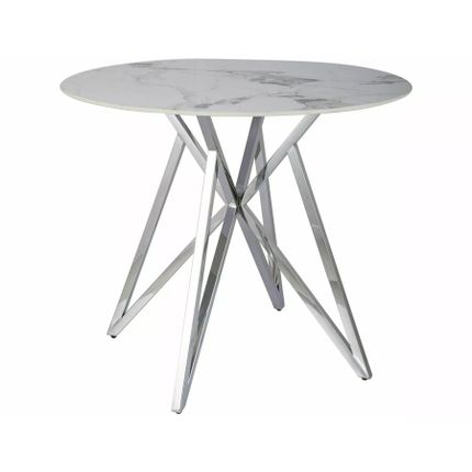 Stół okrągły MURANO 90 cm - biały marmur/chrom