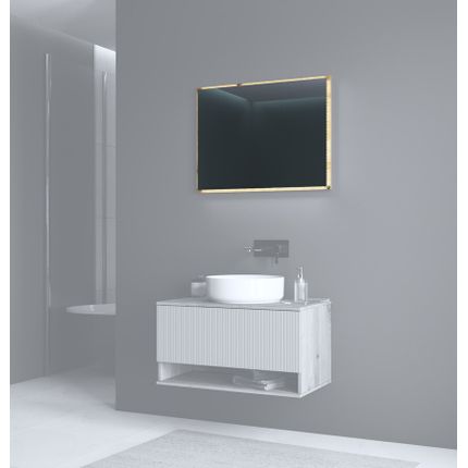 Lustro z oświetleniem LED AVIOLA 80x80 - dąb artisan