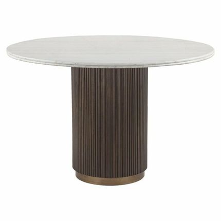 Stół okrągły MAYFIELD 120 cm - biały marmur/brązowy