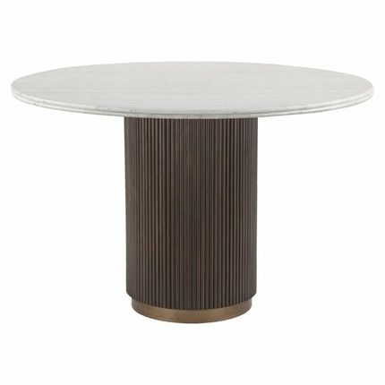 Stół okrągły MAYFIELD 120 cm - biały marmur/brązowy