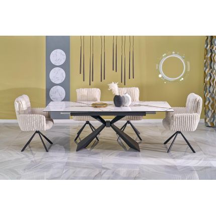 Stół rozkładany LUCIANO 180/230x90 - biały marmur/czarny