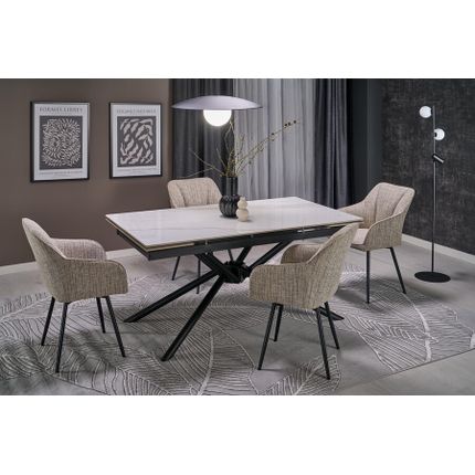 Stół rozkładany VITORINO 160/220x90 - biały marmur/czarny