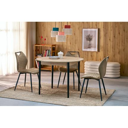 Stół okrągły rozkładany PIVOT 102/142x102 - dąb artisan/czarny