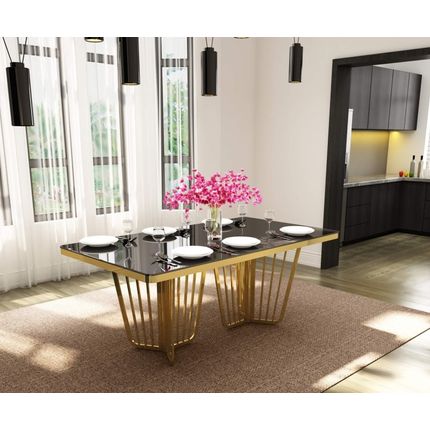 Stół ELBA Gold 180x90 - czarny/złoty