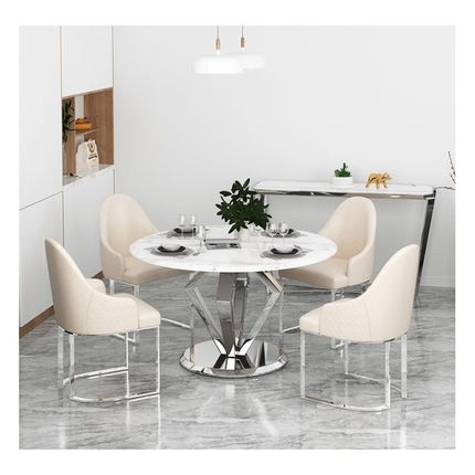 Stół okrągły ENZO SILVER 130 cm - biały/srebrny