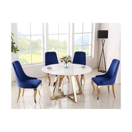 Stół okrągły WHITE CARRERA 130 cm - biały/złoty