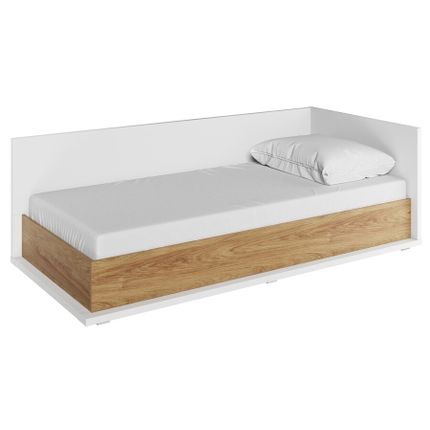 Łóżko z pojemnikiem i materacem SIMI MS-09P - biały alpejski/hikora naturalna