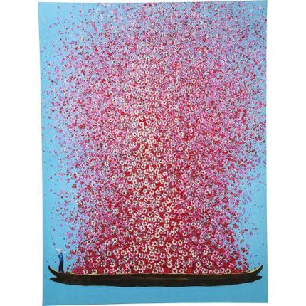 Obraz FLOWER BOAT 120x160 - niebieski/różowy