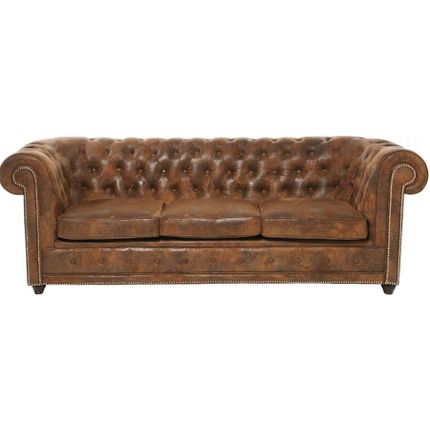 Sofa 3-osobowa z ekoskóry CAMBRIDGE VINTAGE - brązowy