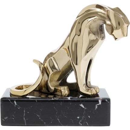 Figurka dekoracyjna LION ON MARBLE - złoty/czarny
