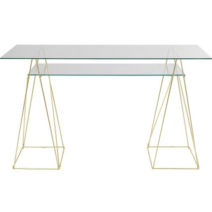 Biurko szklane z półką POLAR 135x65 - złoty