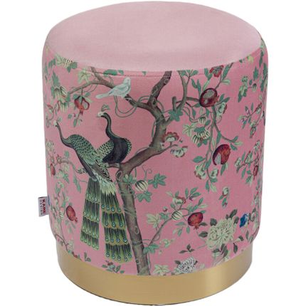 Puf okrągły CHERRY PEACOCK 32 cm - różowy/złoty