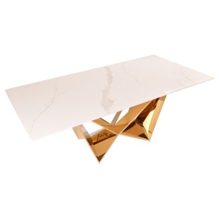 Stół designerski CT2061 200x100 - biały/złoty