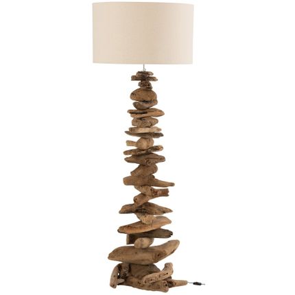 Lampa podłogowa drewniana abażur lniany beżowy 170x49 cm