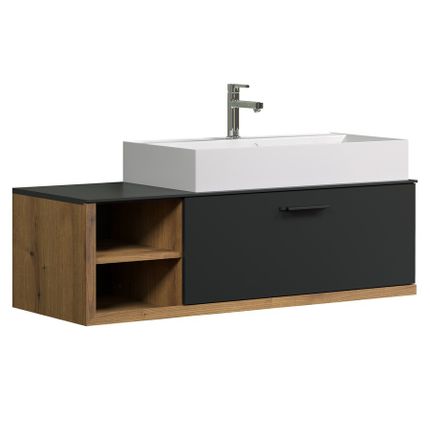 Wisząca szafka z umywalką 80 cm SYNNAX Bathroom - antracyt/dąb coast evoke