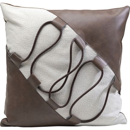Poduszka z aplikacją z ekoskóry LACE 45x45 - brązowy