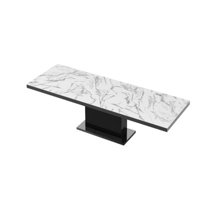 Stół rozkładany MODICA 160/256x89 - marble white połysk/czarny połysk
