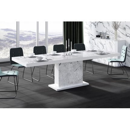 Stół rozkładany MODICA 160/256x89 - venatino white połysk/biały połysk