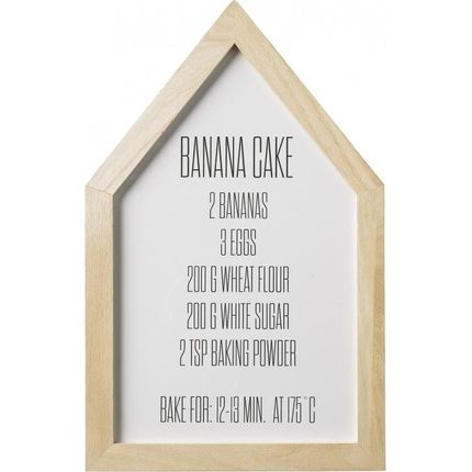 Dekoracja ścienna z przepisem na ciasto BANANA CAKE 22x35 - biały/naturalny