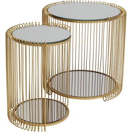 Zestaw dwóch stolików pomocniczych WIRE DOUBLE - złoty