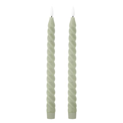 Ponza LED Candles, Green, Parafin D2,2xH28,5 cm, Pack of 2