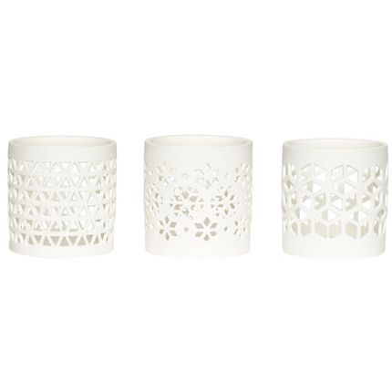 Zestaw trzech porcelanowych świeczników 7x7 - biały