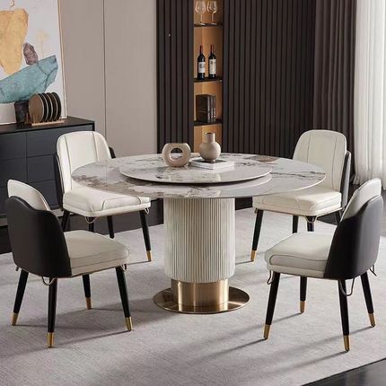 Stół z obrotowym blatem AZZURRO 130 cm - biały/złoty