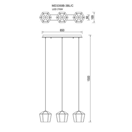 Lampa wisząca COLORE MD3350B-3BL/C - transparentny