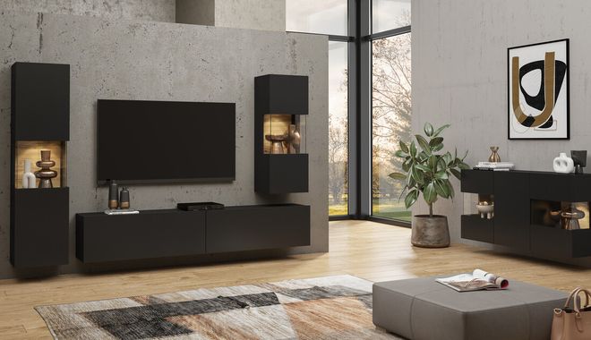 Minimalistyczne czarne meble do salonu