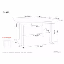 Stół okrągły rozkładany DANTE 102-142x102 - dąb artisan/czarny mat
