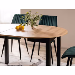 Stół okrągły rozkładany DANTE 102-142x102 - dąb artisan/czarny mat