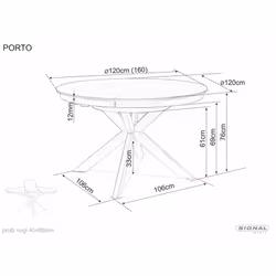 Stół rozkładany PORTO CERAMIC 120-160x120 - efekt marmuru/czarny mat