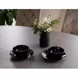 Stół rozkładany PORTO CERAMIC 120-160x120 - efekt marmuru/czarny mat
