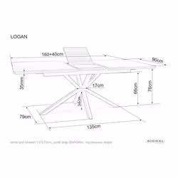 Stół rozkładany LOGAN 160/200x90 - orzech/czarny