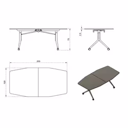 Stół składany na kółkach CARL TABLE 200x100 - beżowy/biały