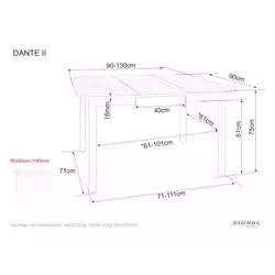 Stół rozkładany DANTE II 90/130x90 - dąb cremona torro/kaszmir